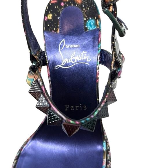 Christian Louboutin Sandals Pyraclou Studded Patent Leather Platform Wedges 38 - Picture 5 of 7